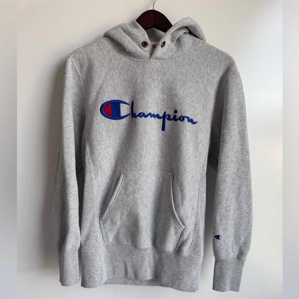 Champion Men‎ Small Reverse Weave Warm Up Heather Gray Hoodie Logo NEW Classic